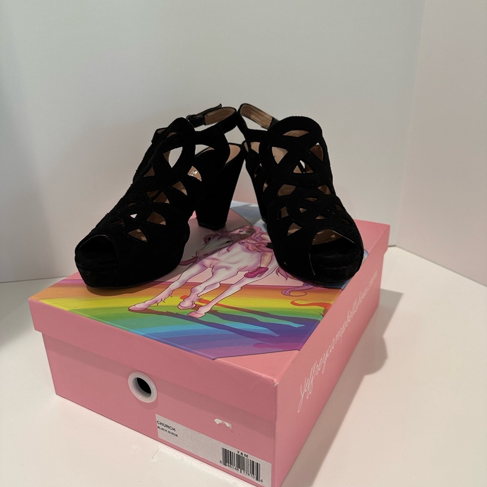 Jeffery Campbell Church heel in black suede size 7.5